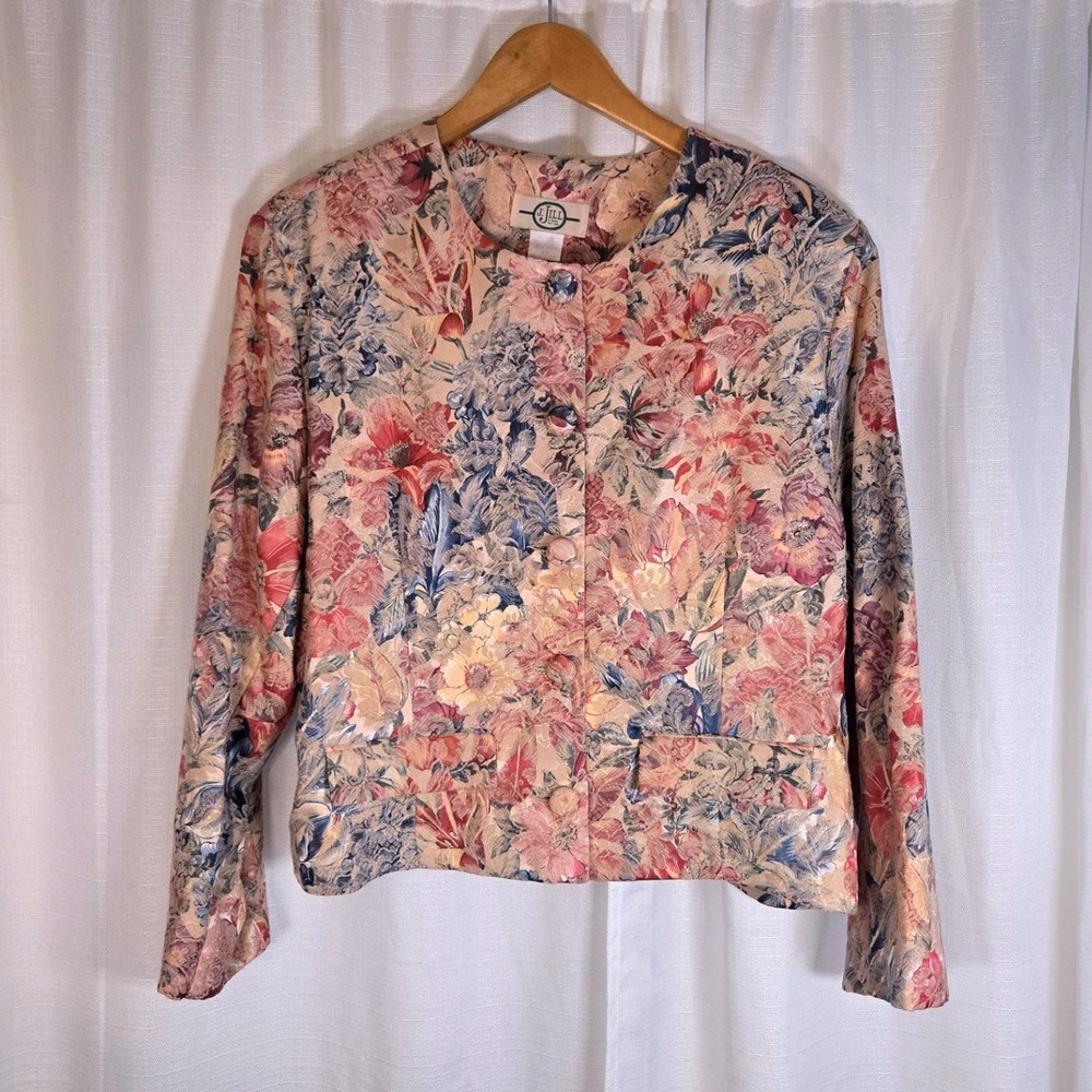 Vintage J.Jill‎ LTD Floral Jacquard Jacket Button Front Long Sleeve Size 18